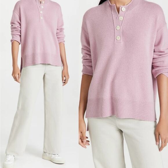 Theory Button Up Henley Super Soft 100% Cashmere Sweater in Wild Lilac sz S $445 - Picture 1 of 9